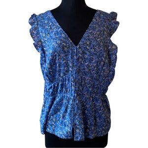 OLD NAVY Blue Floral Top Size XL Ruffle NWT